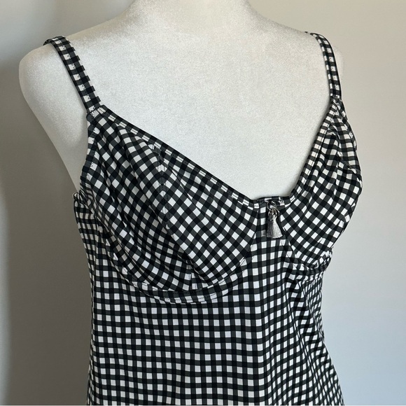 Freya Monochrome Gingham Plunge Underwire Tankini Swim Top Tassel Detail 32G - Picture 7 of 7